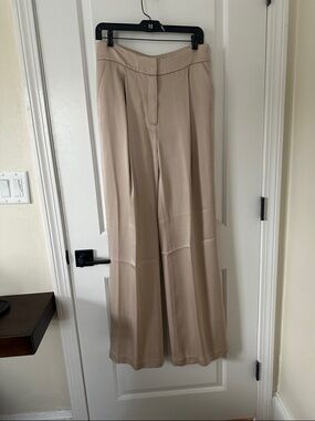 Veronica Beard Wide-Leg High-Waist Trousers in Beige